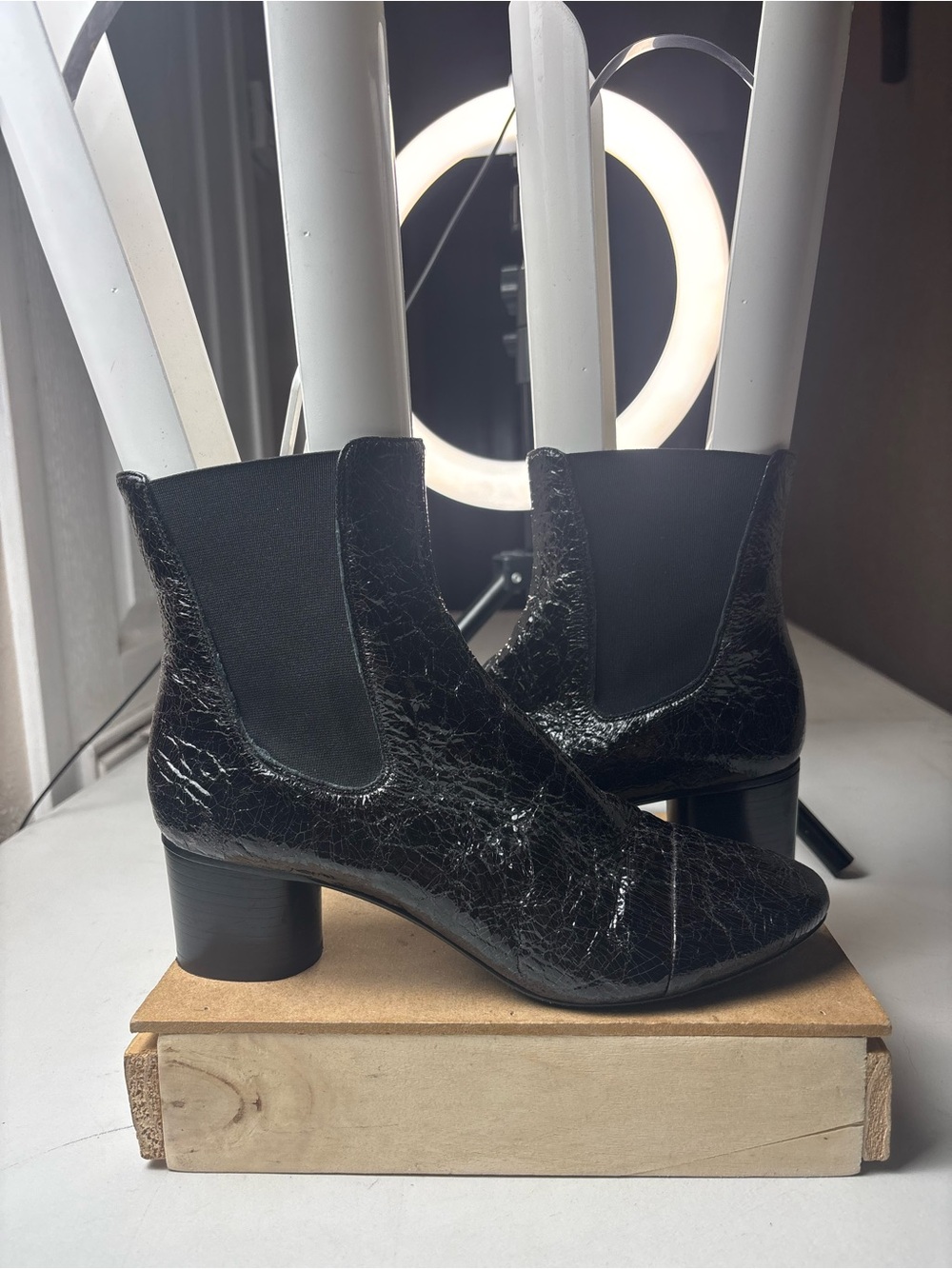 Isabel Marant Patent Leather Grosgrain Trim Chelsea Boots Women's Sz 37 / US 7
